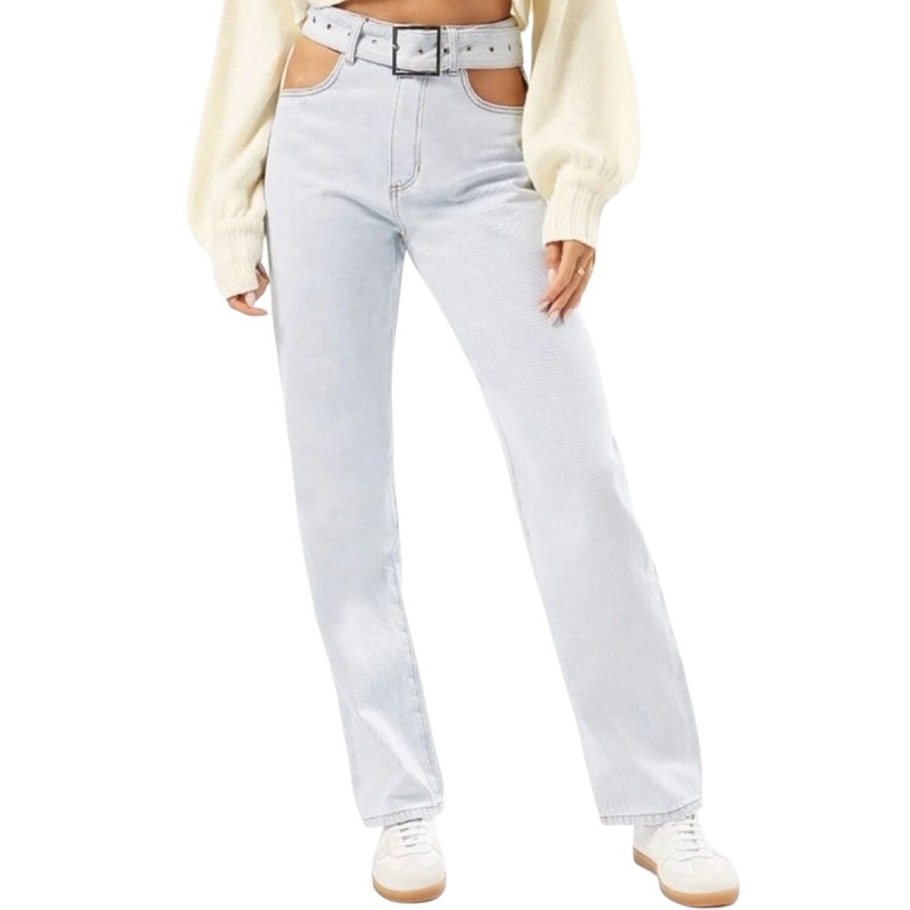 WeWoreWhat “Cut Out” High Rise Straight Leg Jeans (BB)